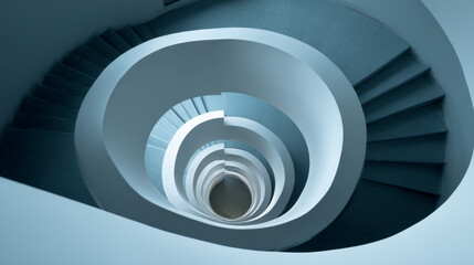 Obraz premium “A modern spiral staircase captured as an abstract architectural detail, highlighting its sleek curves and contemporary design against a minimalist background.”