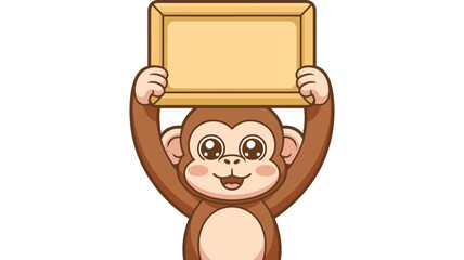 Cartoon Monkey Holding Blank Rectangular Sign, Cute Animal Illustration for Marketing and Advertising Concepts