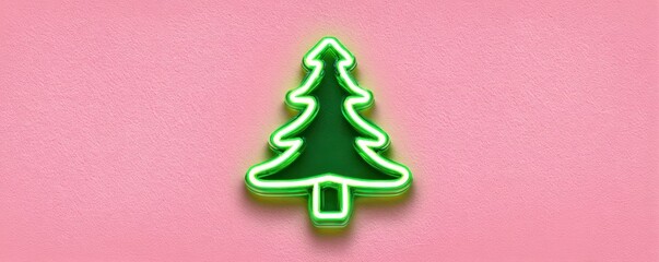 Vibrant green christmas tree marquee light sign on pink background for festive holiday decor