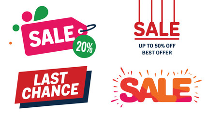 Colorful Sale Graphics Price Tag, Last Chance, and Up To 50% Off Designs