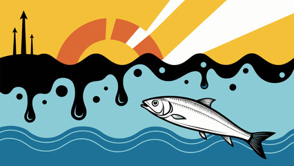 Obraz premium Ocean Surface Icon Showing Black Oil Spill Pollution