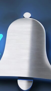 Vertical video: Sweeping light starting bell vibrating on navy UI, blue arcs pulsing for alert