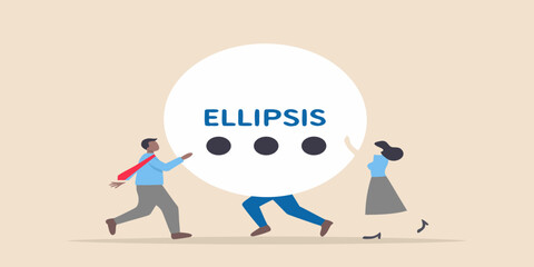 Teamwork concept with people pushing a large white circle with ellipsis