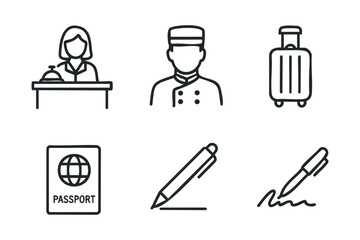 Hotel check in process with staff and travel essentials for vacation