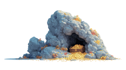 close up of blue fluffy foam slime cave with textured pastels lumps forming organic hollow shape on white background