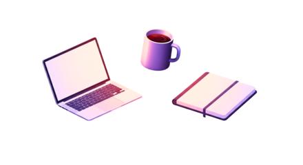 Workspace Setup with Laptop, Coffee, Notebook PNG