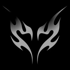 Heart Wing Butterfly Tattoo Neo Tribal, Y2K, Valentine Punk Retro Sticker, Love Logo, Vector Illustration of Black Gothic Tribal Tattoo, Polynesian Abstract Metal Symmetry