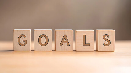 Set your sights high! Wooden blocks spell out 'GOALS', a simple reminder of ambition. Perfect for office decor, motivational posts, and planning materials.