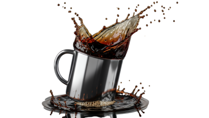 Close-up of a refreshing coffee splash, Isolated on Transparent Background