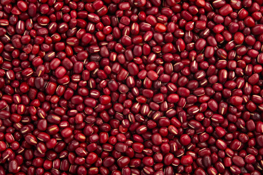 Close up Uncooked Azuki bean.Japanese red beans texture for background.Top view.