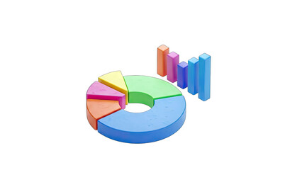 Colorful 3D Pie Chart and Bar Graph on White Background