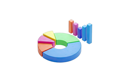 Colorful 3D Pie Chart and Bar Graph on White Background