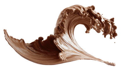 Sweet milk chocolate splash with cream pouring, isolated on white background