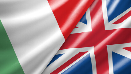 Fototapeta premium Italy and United Kingdom two national flags filling the entire frame, close-up view, edge-to-edge composition