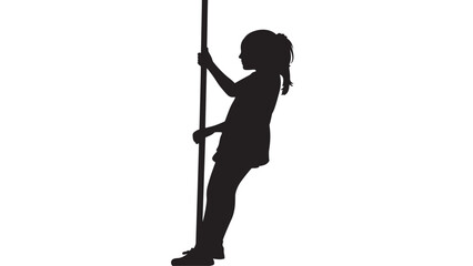 a silhouette of a young girl gracefully holding onto a vertical pole exhibiting a pose of balance and strength on transparent background silhouette high quality professional