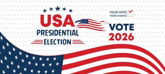 Waving American Flag Curve USA Presidential Election 2026 Voting Banner