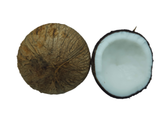 Coconut full and half on transparent background