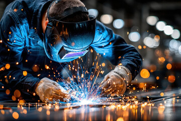 Welder Working on Metal in Industrial Setting