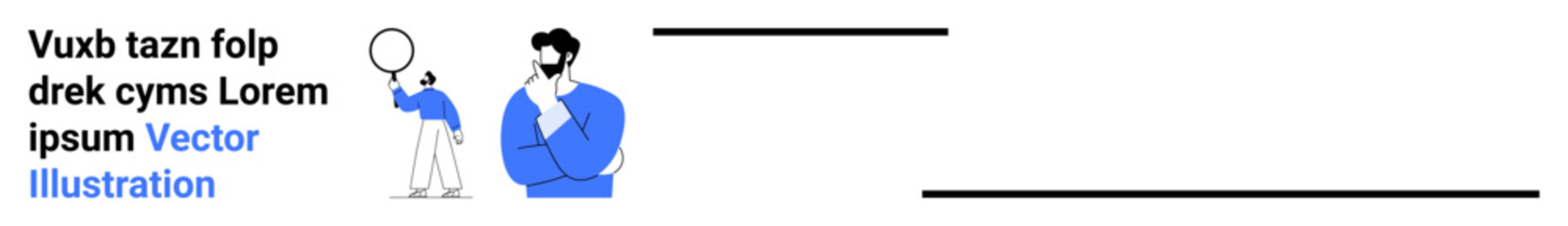 Obraz premium Two men, one observing with a magnifying glass, the other pondering thoughtfully. Ideal for research, problem-solving, strategy, analysis, innovation, discovery simple landing page