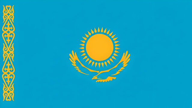 Title: Kazakhstan National Flag with Golden Sun and Steppe Eagle
