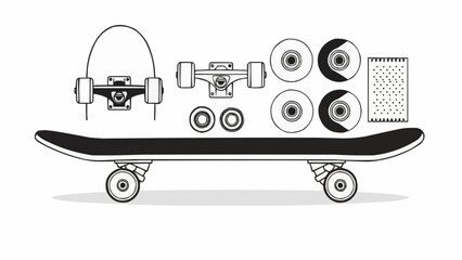 Skateboard with parts and accessories in flat design on white background  