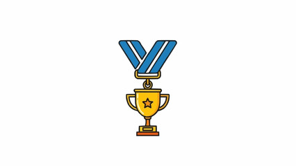 Gold trophy medal with blue ribbon illustration for achievement  