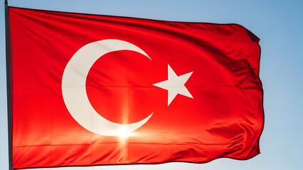 Obraz premium Title: Turkish National Flag with Crescent and Star in Bold Red 