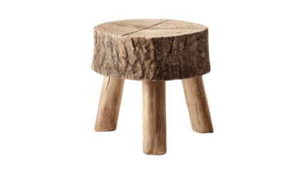 Old brown wooden stool  isolated on white background