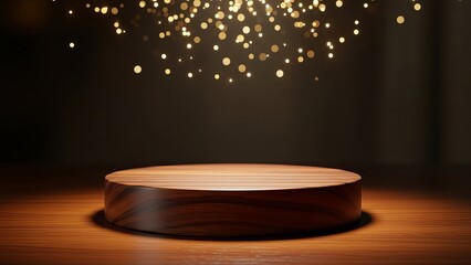 Wooden Podium with Sparkling Lights