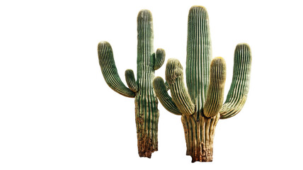 Prickly pear cactus isolated on white background with a desert blue sky, evoking a hot arid Arizona landscape