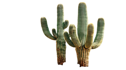 Prickly pear cactus isolated on white background with a desert blue sky, evoking a hot arid Arizona landscape