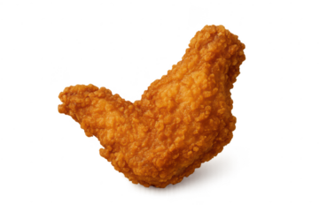 Golden crispy fried chicken piece on transparent background for design.
