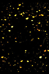 Yellow Heart Bokeh Background, Romantic Glowing Light Overlay on Black, Falling Heart Bokeh Lights, Heart-Shaped Bokeh