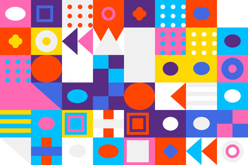 Abstract geometric shapes and patterns in vibrant colors, minimalist design.