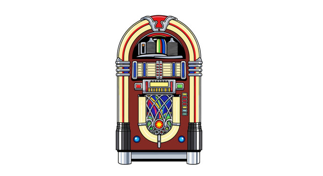 Vintage jukebox illustration ready to play your favorite song, perfect for retro themes, music events, or nostalgic designs and projects that capture 50s style
