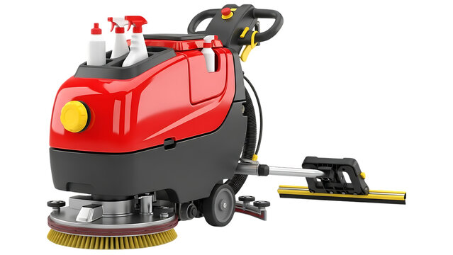 Professional ride on floor scrubber machine isolated on transparent background