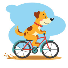 Vector illustration of a cute cartoon dog riding a bicycle, children's illustration