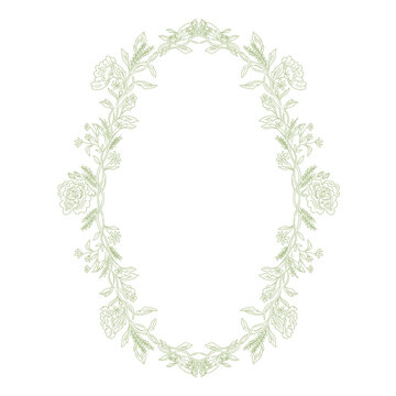 Delicate green baroque floral oval frame with intricate botanical detailing and elegant ornamental design