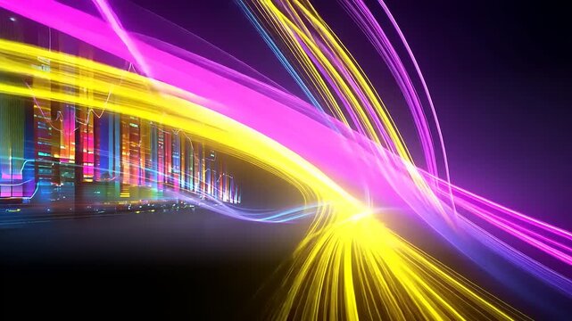 Futuristic city lights with light trails creating a sense of speed and dynamism