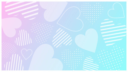 光沢のある抽象ハートを散りばめた淡いグラデーション背景テンプレート 水色 ピンク ／ ビジネスや広告デザインに