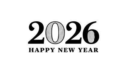 Celebrate the arrival of 2026 with this 'Happy New Year' graphic, a stylish and modern design perfect for seasonal greetings and festive announcements