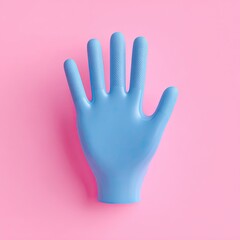Obraz premium A light blue latex hand in a welcoming gesture, on a bright pink backdrop