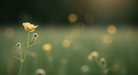 Delicate Yellow Buttercup Flower in Soft Focus, Bokeh Background, Natural Light.