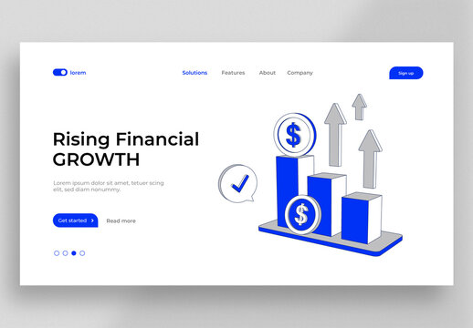 Website Landing Page Financial Business Growth with Coins and Upward Arrows