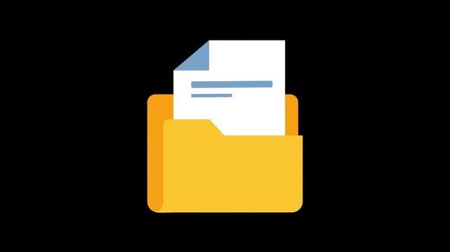 Animation of File Folder Opening and Closing with Document Appearing Inside, Representing Data Management and Storage System