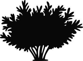 Bush silhouette illustration, dense tropical foliage shrub vector, botanical plant shape, natural garden greenery, black leafy silhouette design artwork