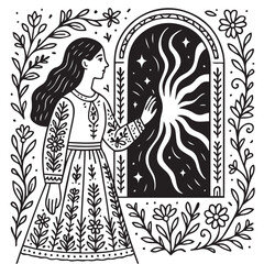 Girl at the Star Portal Coloring Page