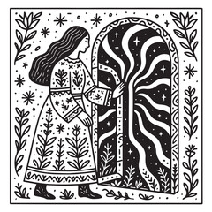 Girl at the Star Portal Coloring Page