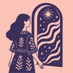 Girl at the Star Portal Coloring Page