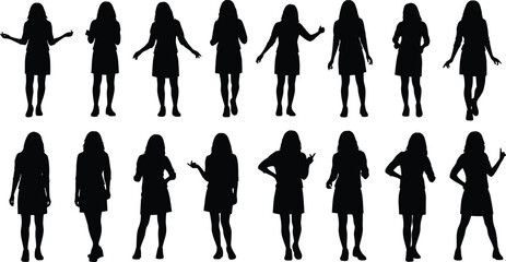 Collection of silhouetted women in various poses and casual dresses